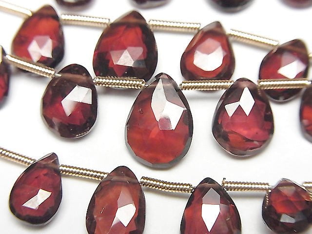 [Video]High Quality Mozambique Garnet AA++ Pear shape Faceted Briolette 1strand (19pcs )