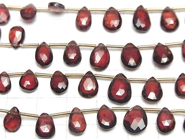 [Video]High Quality Mozambique Garnet AA++ Pear shape Faceted Briolette 1strand (19pcs )