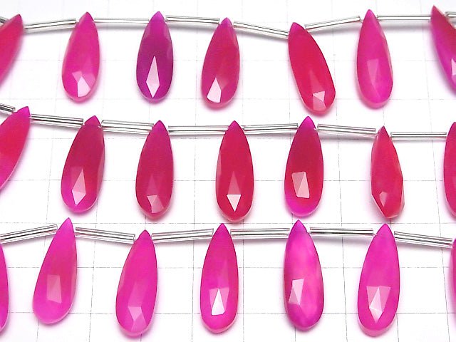 [Video]High Quality Fuchsia Pink Chalcedony AAA Pear shape Faceted Briolette 24x8mm half or 1strand (8pcs )