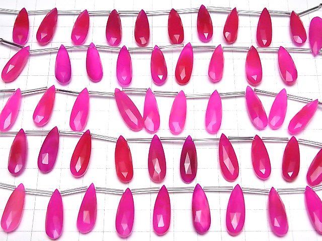 [Video]High Quality Fuchsia Pink Chalcedony AAA Pear shape Faceted Briolette 24x8mm half or 1strand (8pcs )