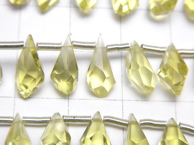 [Video] High Quality Lemon Quartz AAA Rough Drop Faceted Briolette half or 1strand beads (aprx.6inch / 16cm)