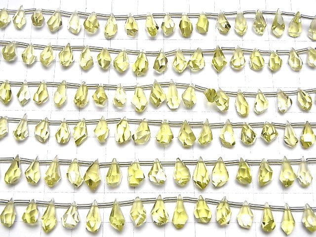 [Video] High Quality Lemon Quartz AAA Rough Drop Faceted Briolette half or 1strand beads (aprx.6inch / 16cm)