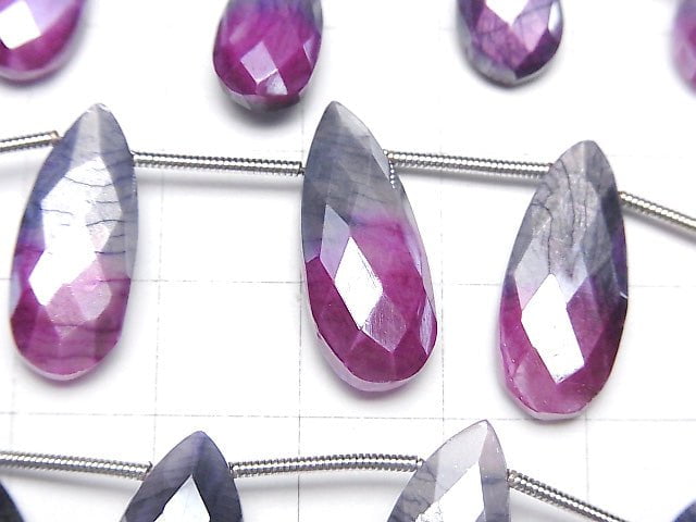 [Video]Bi-color Moonstone AA++ Pear shape Faceted Briolette Coating [Pink x Purple] 1strand beads (aprx.6inch/16cm)