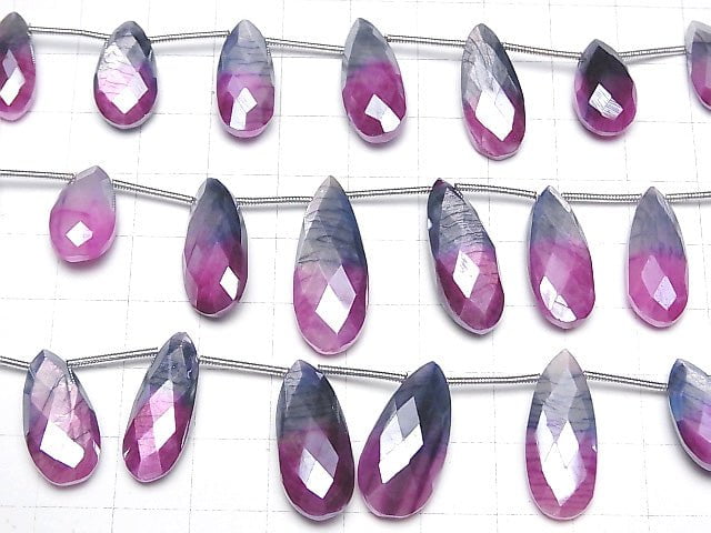 [Video]Bi-color Moonstone AA++ Pear shape Faceted Briolette Coating [Pink x Purple] 1strand beads (aprx.6inch/16cm)