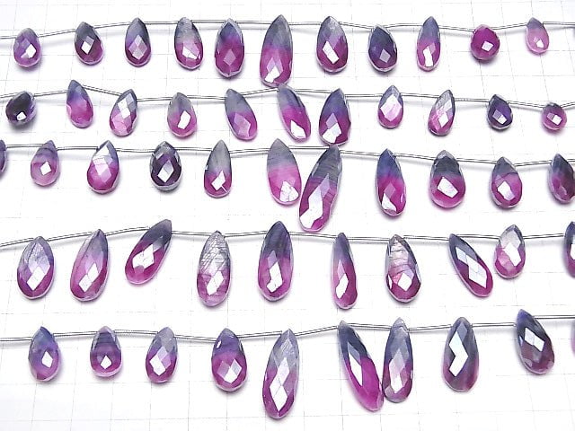 [Video]Bi-color Moonstone AA++ Pear shape Faceted Briolette Coating [Pink x Purple] 1strand beads (aprx.6inch/16cm)