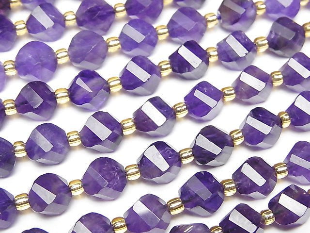 [Video]Amethyst AA++ 4Faceted Twist x Multiple Facets 8x6x6mm half or 1strand beads (aprx.15inch/36cm)