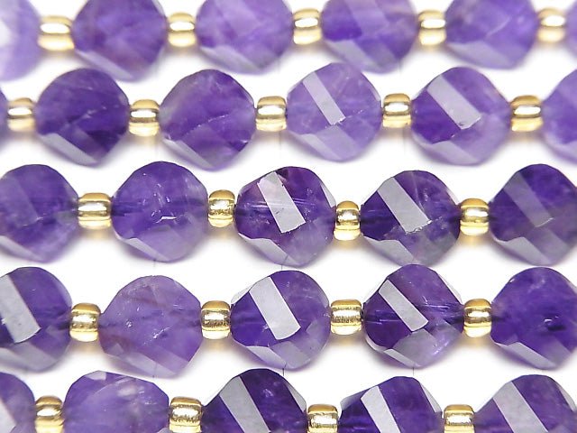 [Video]Amethyst AA++ 4Faceted Twist x Multiple Facets 8x6x6mm half or 1strand beads (aprx.15inch/36cm)