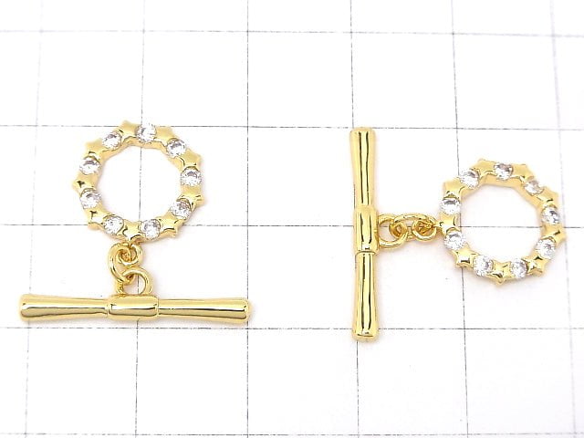 Metal parts Toggle star pattern gold color (with CZ) 1pc