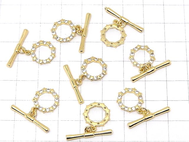 Metal parts Toggle star pattern gold color (with CZ) 1pc