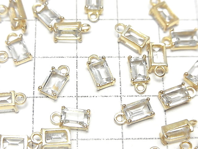 [Video] High Quality White Topaz AAA Bezel Setting Rectangle Faceted 6x4mm 18KGP 2pcs