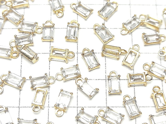 [Video] High Quality White Topaz AAA Bezel Setting Rectangle Faceted 6x4mm 18KGP 2pcs