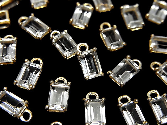 [Video] High Quality White Topaz AAA Bezel Setting Rectangle Faceted 6x4mm 18KGP 2pcs