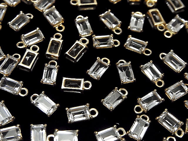 [Video] High Quality White Topaz AAA Bezel Setting Rectangle Faceted 6x4mm 18KGP 2pcs