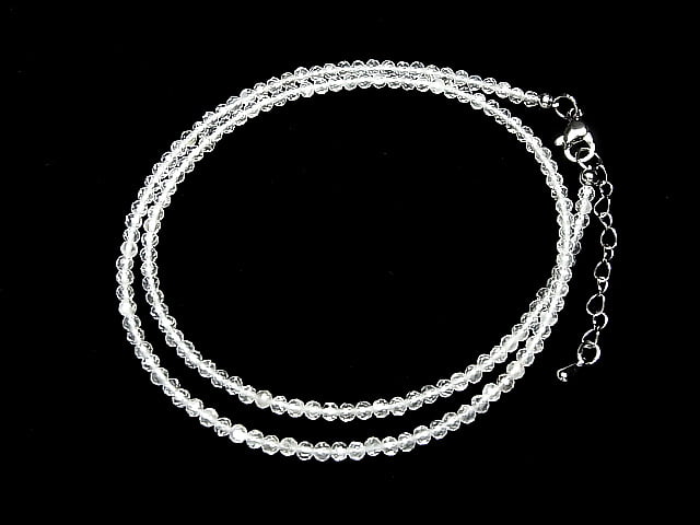 [Video] High Quality! Natural White Topaz AA++ Faceted Round 2mm Necklace