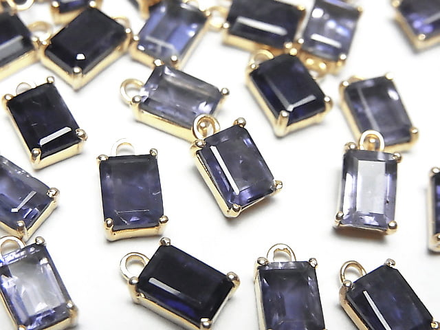 [Video]High Quality Iolite AA++ Bezel Setting Rectangle Faceted 8x6mm 18KGP 1pc