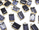 [Video]High Quality Iolite AA++ Bezel Setting Rectangle Faceted 8x6mm 18KGP 1pc