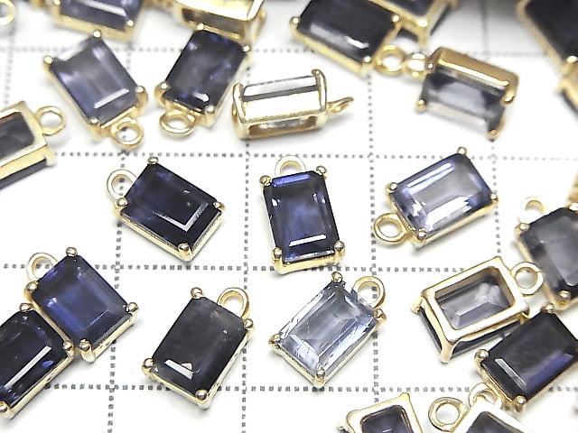 [Video]High Quality Iolite AA++ Bezel Setting Rectangle Faceted 8x6mm 18KGP 1pc
