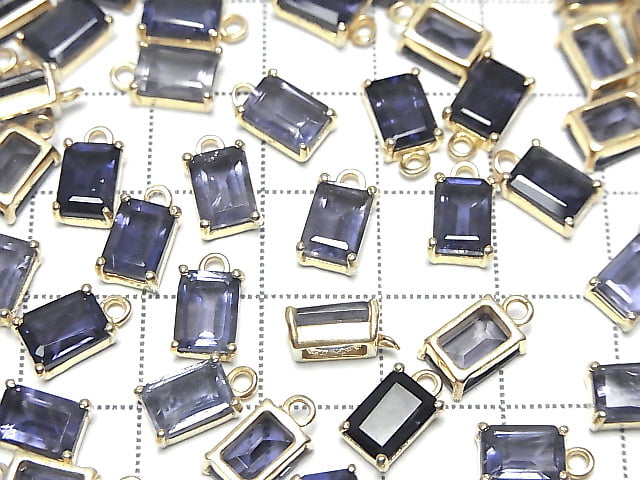 [Video]High Quality Iolite AA++ Bezel Setting Rectangle Faceted 8x6mm 18KGP 1pc