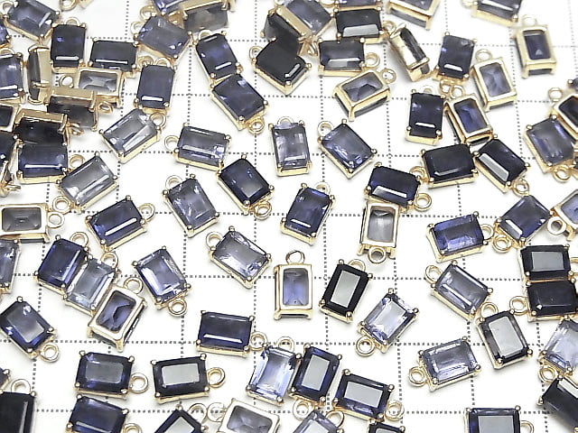 [Video]High Quality Iolite AA++ Bezel Setting Rectangle Faceted 8x6mm 18KGP 1pc