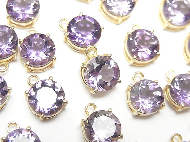 [Video]High Quality Amethyst AAA Bezel Setting Round Faceted 8x8mm 18KGP 1pc