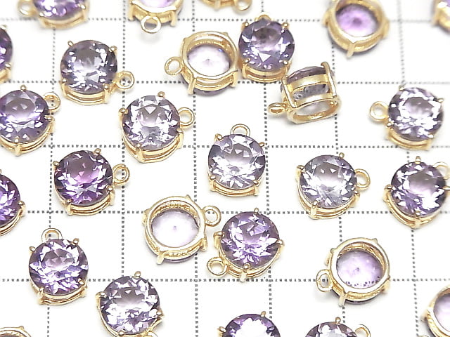 [Video]High Quality Amethyst AAA Bezel Setting Round Faceted 8x8mm 18KGP 1pc