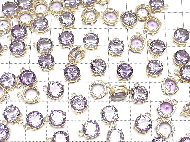 [Video]High Quality Amethyst AAA Bezel Setting Round Faceted 8x8mm 18KGP 1pc