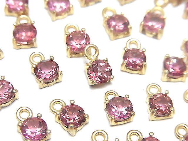 [Video]High Quality Pink Topaz AAA Bezel Setting Round Faceted 5x5mm 18KGP 1pc