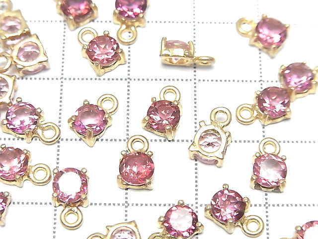 [Video]High Quality Pink Topaz AAA Bezel Setting Round Faceted 5x5mm 18KGP 1pc