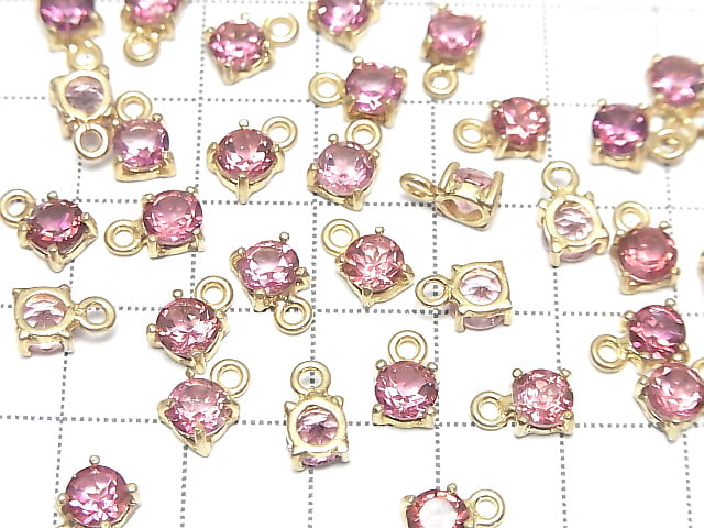 [Video]High Quality Pink Topaz AAA Bezel Setting Round Faceted 5x5mm 18KGP 1pc