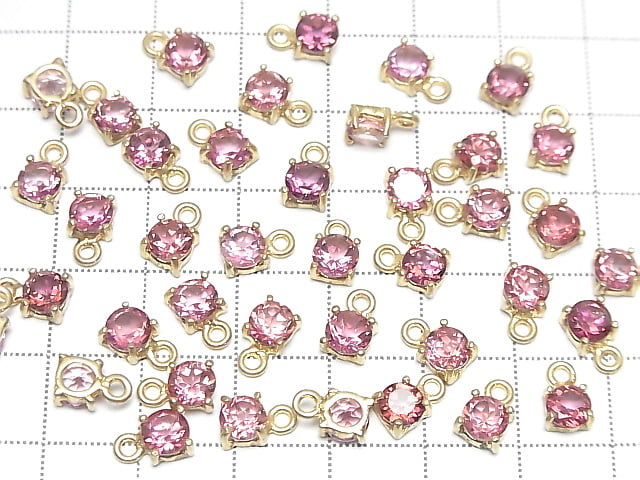 [Video]High Quality Pink Topaz AAA Bezel Setting Round Faceted 5x5mm 18KGP 1pc