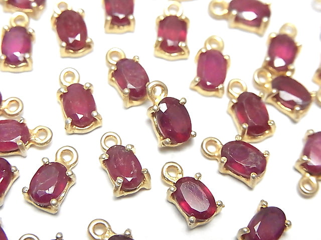 [Video]High Quality Ruby AA++ Bezel Setting Oval Faceted 6x5mm 18KGP 2pcs