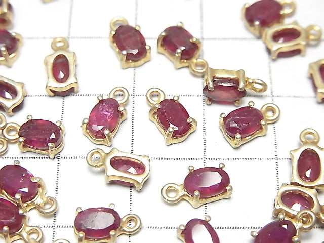 [Video]High Quality Ruby AA++ Bezel Setting Oval Faceted 6x5mm 18KGP 2pcs