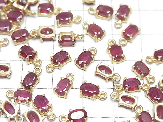 [Video]High Quality Ruby AA++ Bezel Setting Oval Faceted 6x5mm 18KGP 2pcs