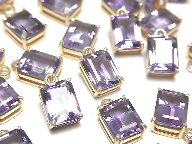 [Video]Brazil High Quality Amethyst AAA Bezel Setting Rectangle Faceted 9x7mm 18KGP 1pc