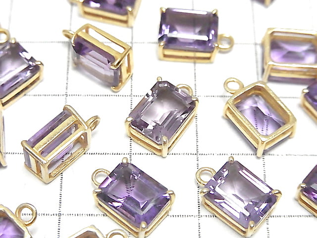 [Video]Brazil High Quality Amethyst AAA Bezel Setting Rectangle Faceted 9x7mm 18KGP 1pc