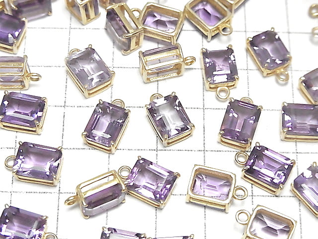 [Video]Brazil High Quality Amethyst AAA Bezel Setting Rectangle Faceted 9x7mm 18KGP 1pc