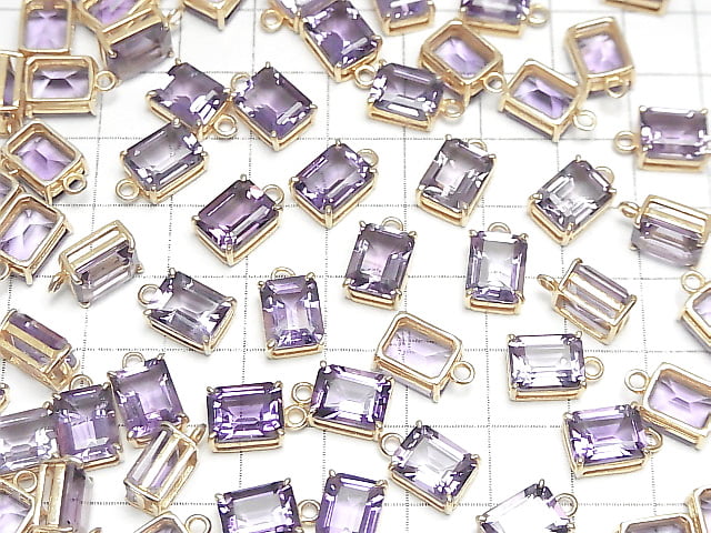 [Video]Brazil High Quality Amethyst AAA Bezel Setting Rectangle Faceted 9x7mm 18KGP 1pc