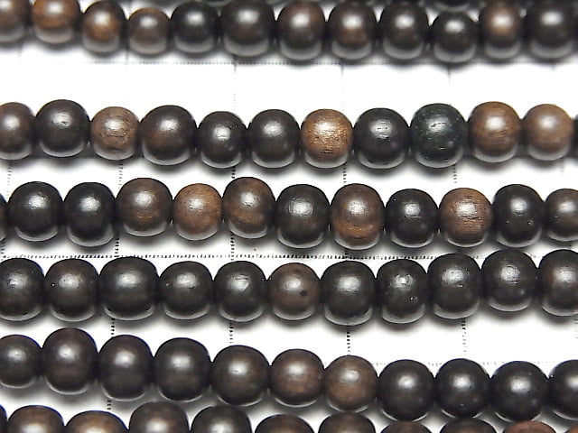 Ebony Wood  Semi Round 5mm 1strand beads (aprx.15inch/38cm)