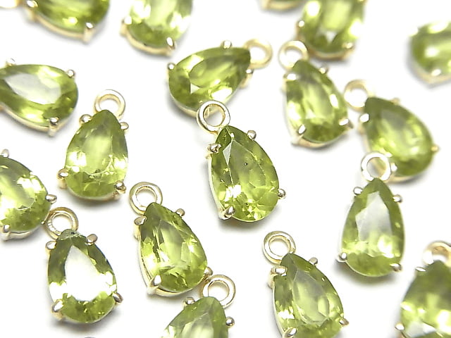 [Video]High Quality Peridot AAA Bezel Setting Pear shape Faceted 8x5mm 18KGP 2pcs