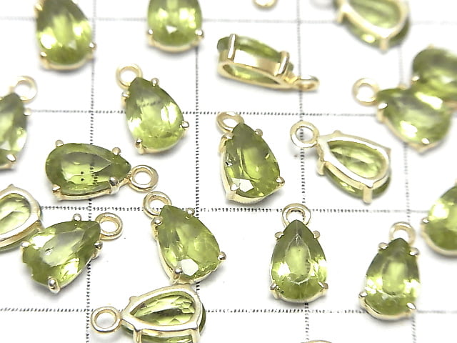[Video]High Quality Peridot AAA Bezel Setting Pear shape Faceted 8x5mm 18KGP 2pcs