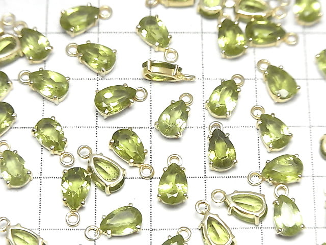 [Video]High Quality Peridot AAA Bezel Setting Pear shape Faceted 8x5mm 18KGP 2pcs
