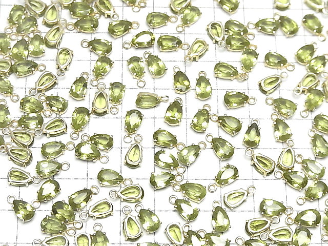 [Video]High Quality Peridot AAA Bezel Setting Pear shape Faceted 8x5mm 18KGP 2pcs