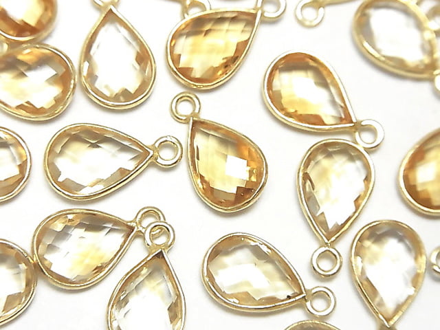 [Video]High Quality Citrine AAA Bezel Setting Faceted Pear Shape 11x8mm 18KGP 3pcs