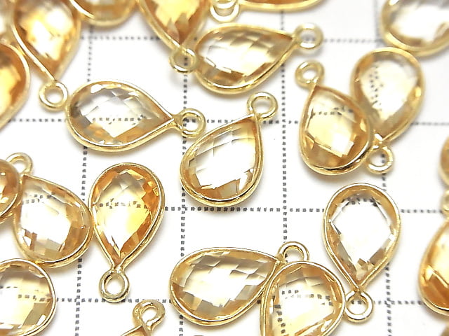 [Video]High Quality Citrine AAA Bezel Setting Faceted Pear Shape 11x8mm 18KGP 3pcs