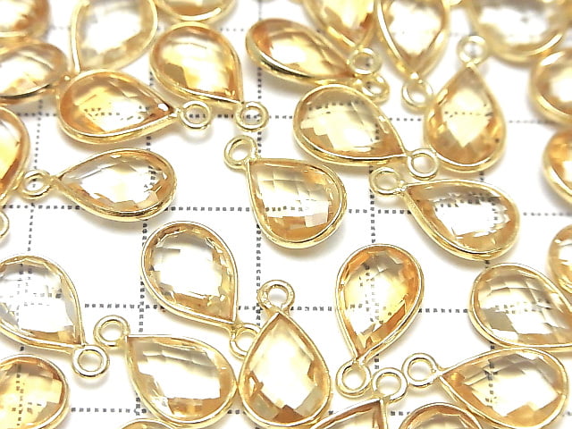 [Video]High Quality Citrine AAA Bezel Setting Faceted Pear Shape 11x8mm 18KGP 3pcs