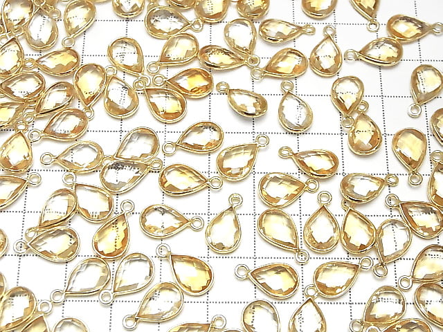 [Video]High Quality Citrine AAA Bezel Setting Faceted Pear Shape 11x8mm 18KGP 3pcs