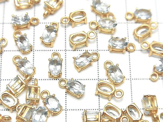[Video] High Quality Aquamarine AAA Bezel Setting Oval Faceted 6x4mm 18KGP 2pcs
