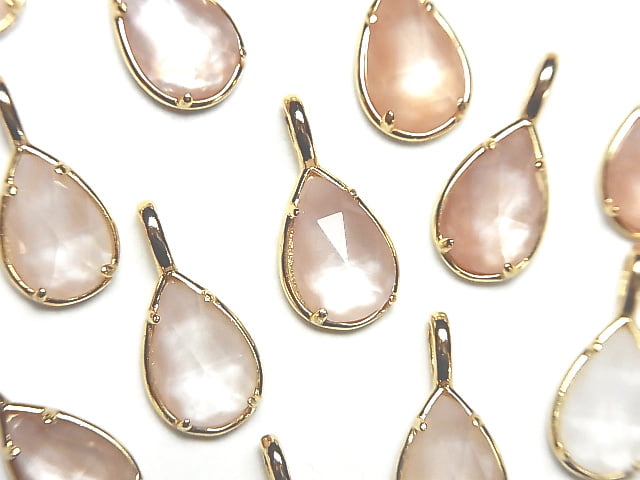 [Video] Pink Shell x Crystal AAA Bezel Setting Faceted Pear Shape 12x8mm 18KGP 1pc