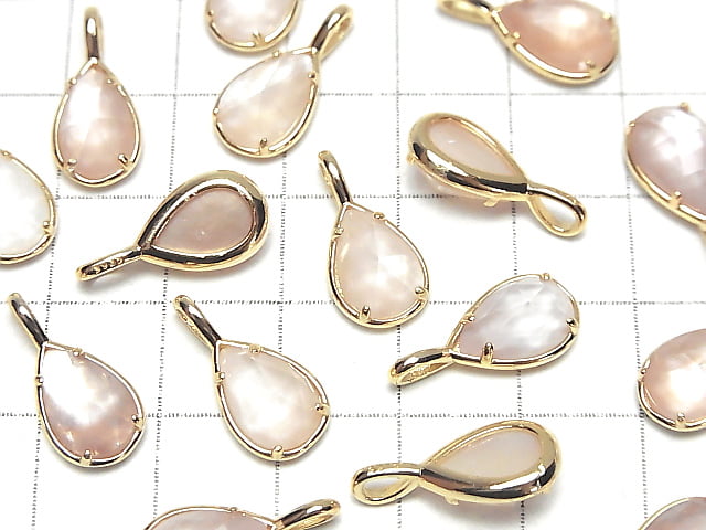 [Video] Pink Shell x Crystal AAA Bezel Setting Faceted Pear Shape 12x8mm 18KGP 1pc