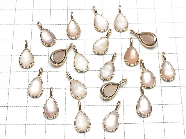 [Video] Pink Shell x Crystal AAA Bezel Setting Faceted Pear Shape 12x8mm 18KGP 1pc
